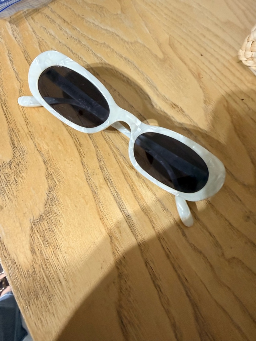 Projekt Produkt Oval Sunglasses in Pearl White with Dark Lenses